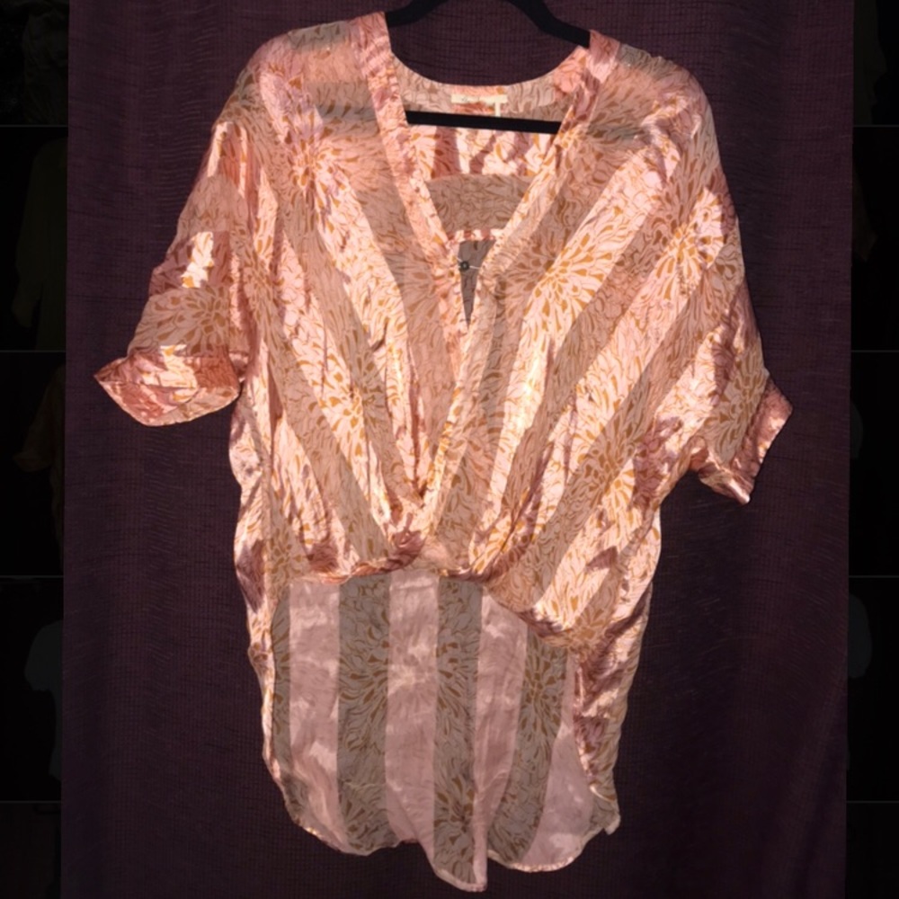 Anthropologie Pink sheer panel blouse